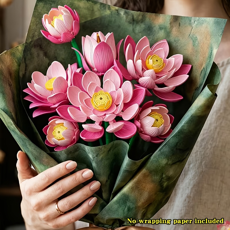 Never-Wilting Pink Lotus Flower Bouquet Building Blocks